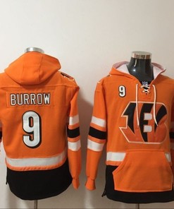 Cincinnati Bengals Joe Burrow #9 Nfl 2020 Orange Hoodie Jersey