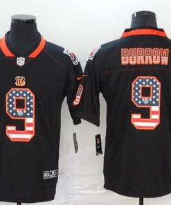 Cincinnati Bengals Joe Burrow #9 Nfl 2020 Us Flag Black Jersey