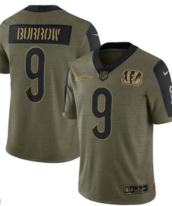 Cincinnati Bengals Joe Burrow 9 Nfl Olive 2021 Salute To Service Retired Player Men Jersey For Bears Fans