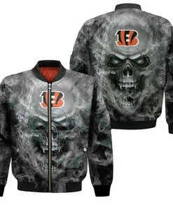 Cincinnati Bengals Nfl Fans Skull Bomber Jacket Model 1396