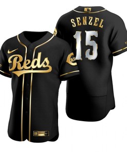 Cincinnati Reds #15 Nick Senzel Mlb Golden Brandedition Black Jersey Gift For Reds Fans