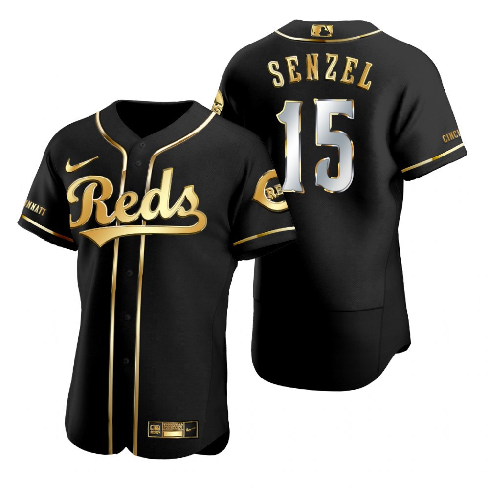 Cincinnati Reds #15 Nick Senzel Mlb Golden Brandedition Black Jersey Gift For Reds Fans
