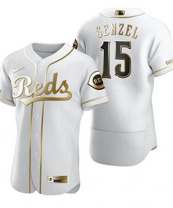 Cincinnati Reds #15 Nick Senzel Mlb Golden Brandedition White Jersey Gift For Reds Fans