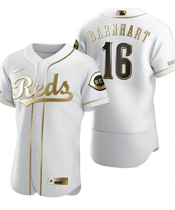 Cincinnati Reds #16 Tucker Barnhart Mlb Golden Brandedition White Jersey Gift For Reds Fans