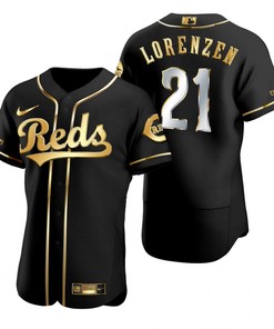 Cincinnati Reds #21 Michael Lorenzen Mlb Golden Brandedition Black Jersey Gift For Reds Fans