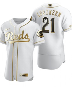 Cincinnati Reds #21 Michael Lorenzen Mlb Golden Brandedition White Jersey Gift For Reds Fans