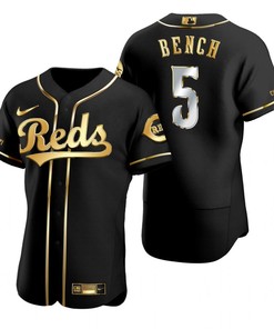 Cincinnati Reds #5 Johnny Bench Mlb Golden Brandedition Black Jersey Gift For Reds Fans