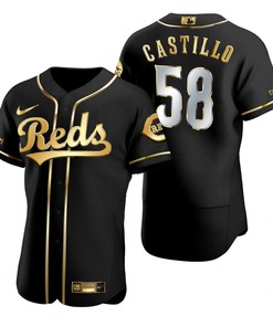 Cincinnati Reds #58 Luis Castillo Mlb Golden Brandedition Black Jersey Gift For Reds Fans