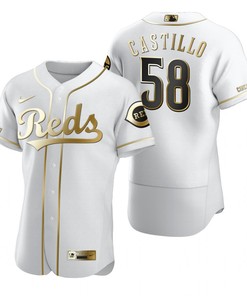 Cincinnati Reds #58 Luis Castillo Mlb Golden Brandedition White Jersey Gift For Reds Fans