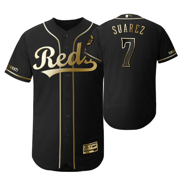 Cincinnati Reds #7 Eugenio Suarez Mlb 2019 Golden Brandedition Black Jersey Gift For Reds Fans
