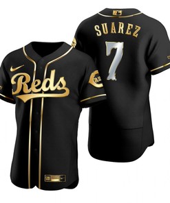 Cincinnati Reds #7 Eugenio Suarez Mlb Golden Brandedition Black Jersey Gift For Reds Fans