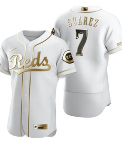 Cincinnati Reds #7 Eugenio Suarez Mlb Golden Brandedition White Jersey Gift For Reds Fans