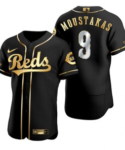 Cincinnati Reds #9 Mike Moustakas Mlb Golden Brandedition Black Jersey Gift For Reds Fans