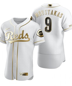 Cincinnati Reds #9 Mike Moustakas Mlb Golden Brandedition White Jersey Gift For Reds Fans