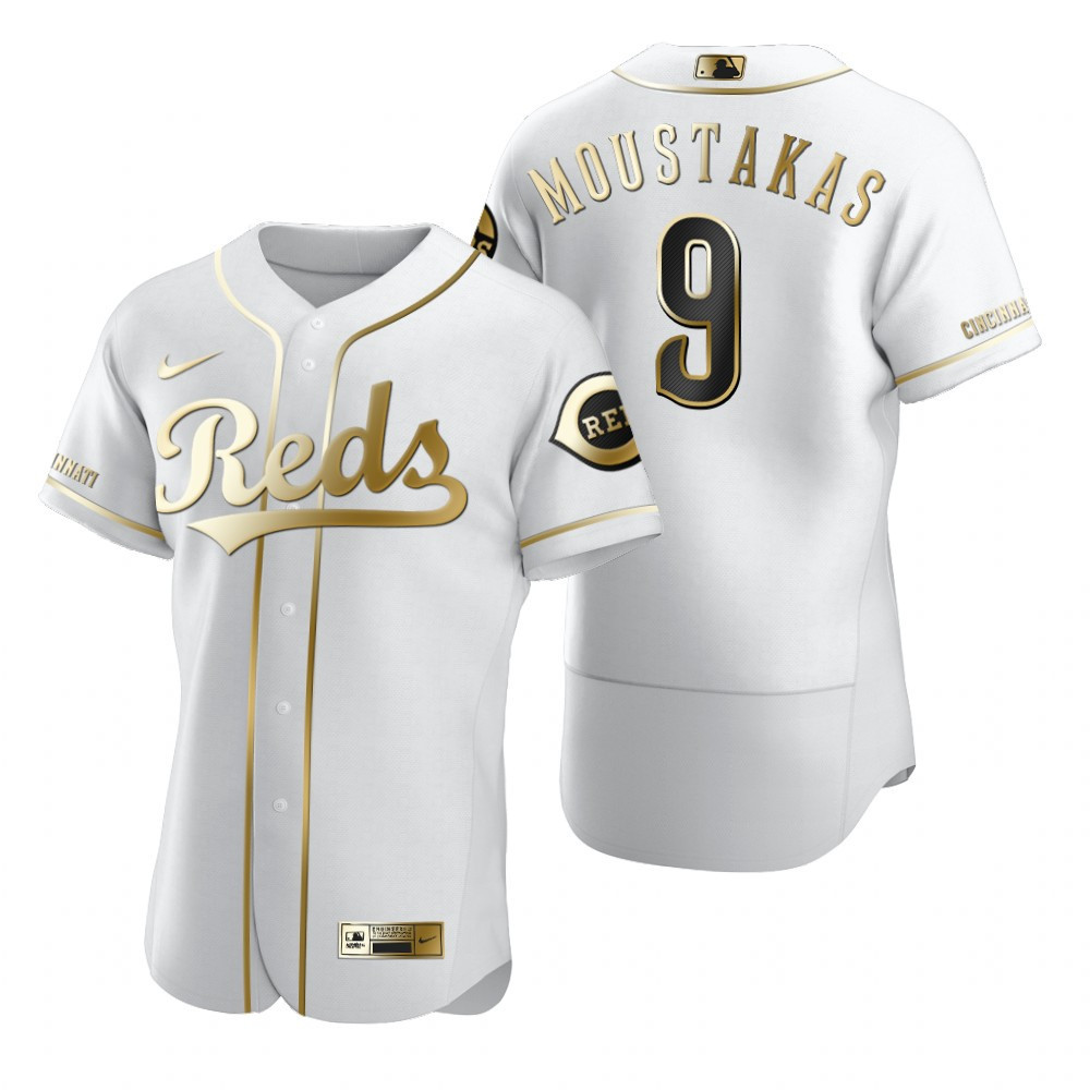 Cincinnati Reds #9 Mike Moustakas Mlb Golden Brandedition White Jersey Gift For Reds Fans