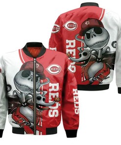 Cincinnati Reds Jack Skellington And Zero Bomber Jacket Model 1410
