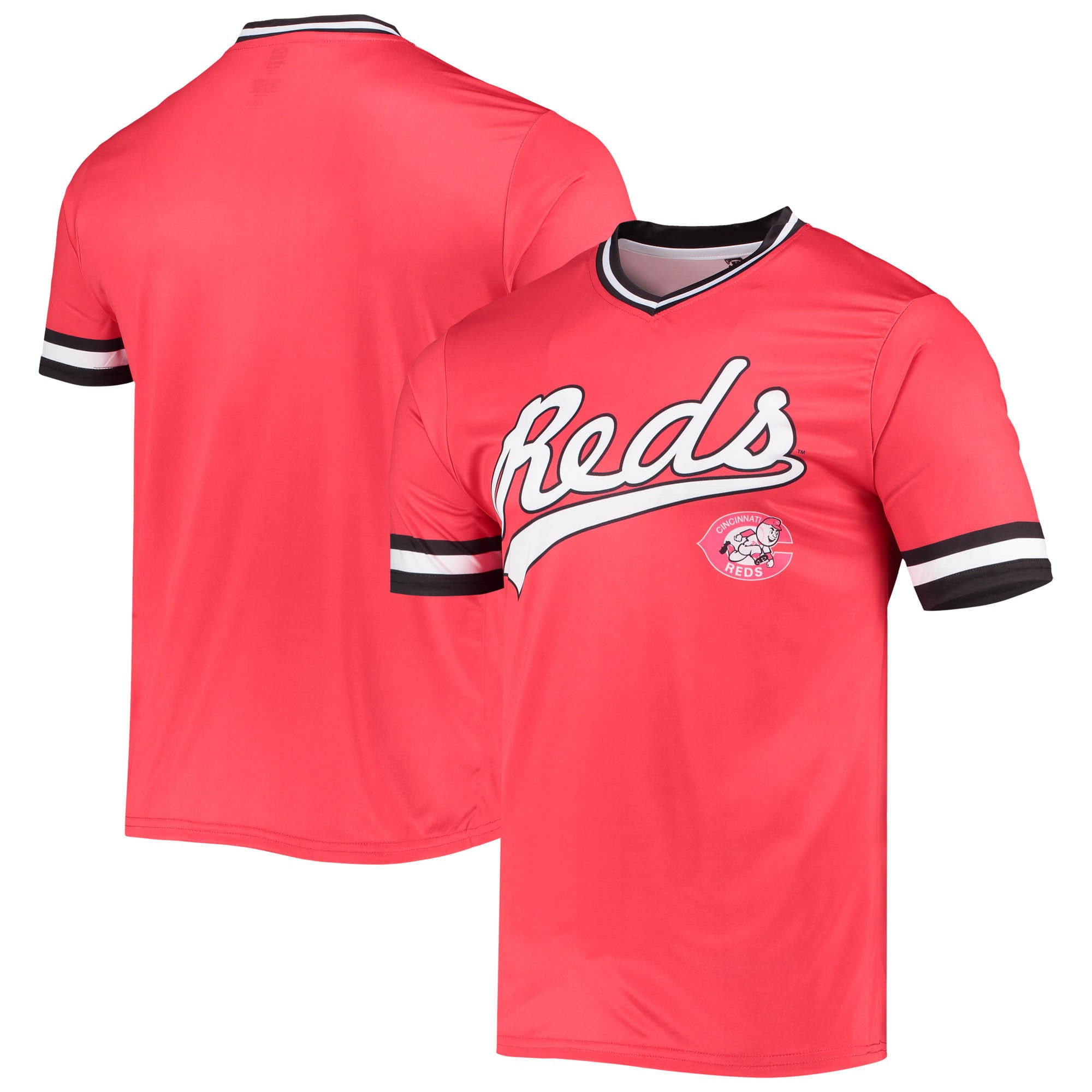 Cincinnati Reds Stitches Cooperstown Collection V-neck Team Color Jersey - Red/black Mlb