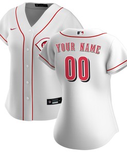 Cincinnati Reds Womens Home Replica Custom Jersey - White Custom Jerseys Mlb