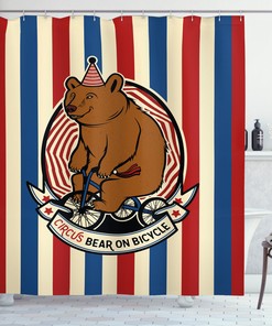 Circus Mascot Bicycle Shower Curtain with Bear Print for Bathroom