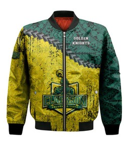 Clarkson Golden Knights Bomber Jacket Grunge Polynesian Tattoo- NCAA