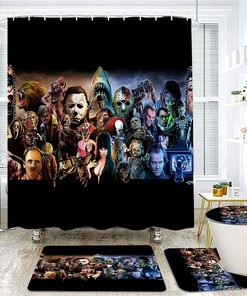 Classic Horror Movies Characters Shower Curtain Set for Spooky Bathroom Decor