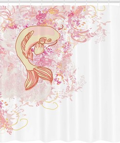 Classic Reflexive Koi Fish Shower Curtain, Splashed Setting Love Themed Exotic Print for Bathroom Decor, Pink and Yellow Cloth Fabric