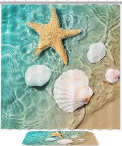 Classic Seashell Starfish Shower Curtain for Your Home Decor