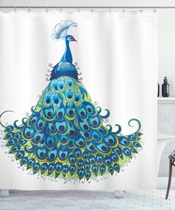 Classical Peacock Shower Curtain with Tropics Wildlife Theme Illustration Bathroom Decor