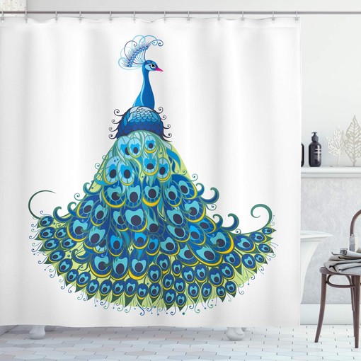 Classical Peacock Shower Curtain with Tropics Wildlife Theme Illustration Bathroom Decor