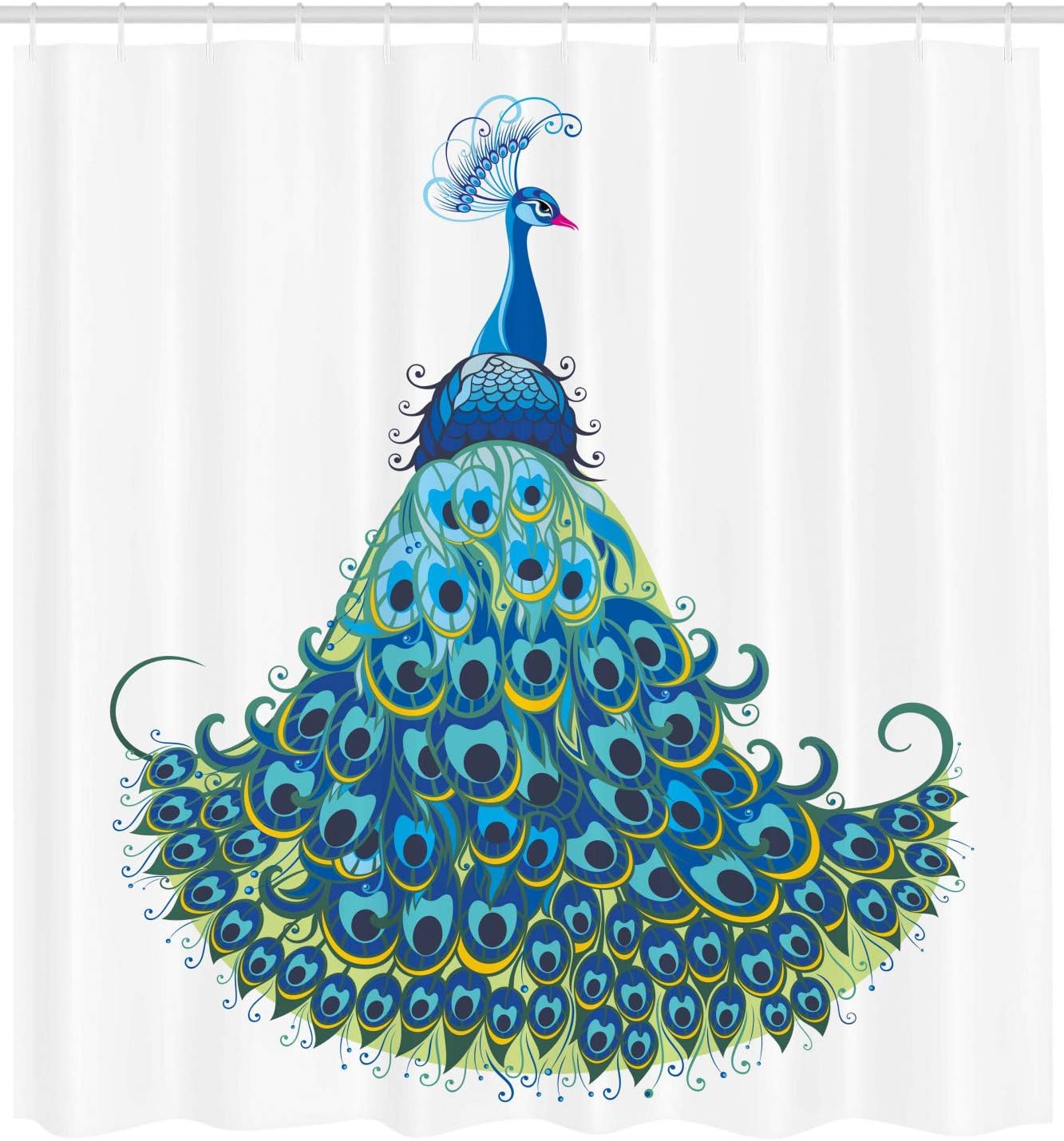 Classical Peacock Shower Curtain with Tropics Wildlife Theme Illustration Bathroom Decor