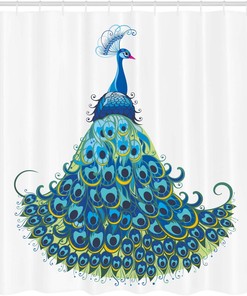 Classical Peacock Shower Curtain with Tropics Wildlife Theme Illustration Bathroom Decor