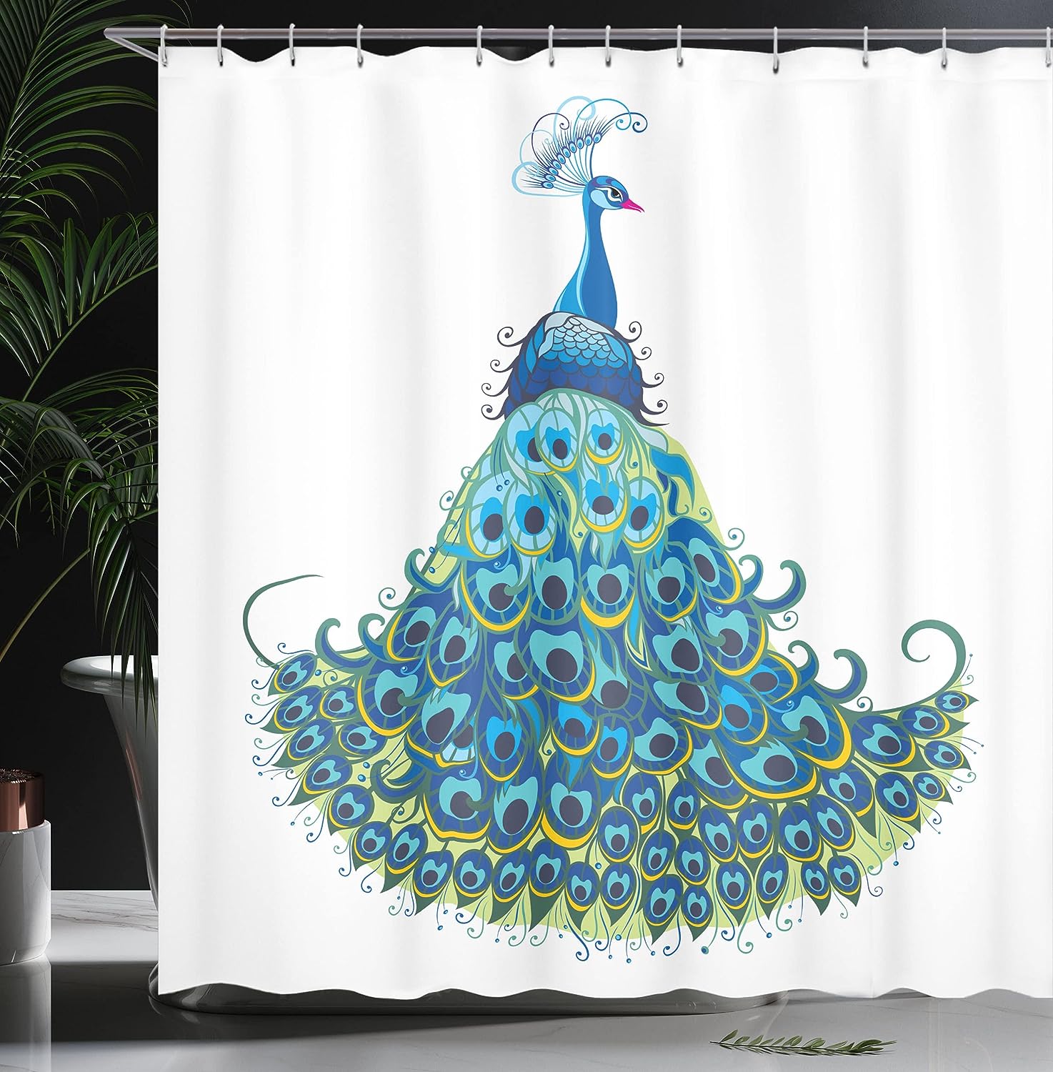 Classical Peacock Shower Curtain with Tropics Wildlife Theme Illustration Bathroom Decor