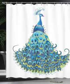 Classical Peacock Shower Curtain with Tropics Wildlife Theme Illustration Bathroom Decor