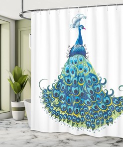 Classical Peacock Shower Curtain with Tropics Wildlife Theme Illustration Bathroom Decor