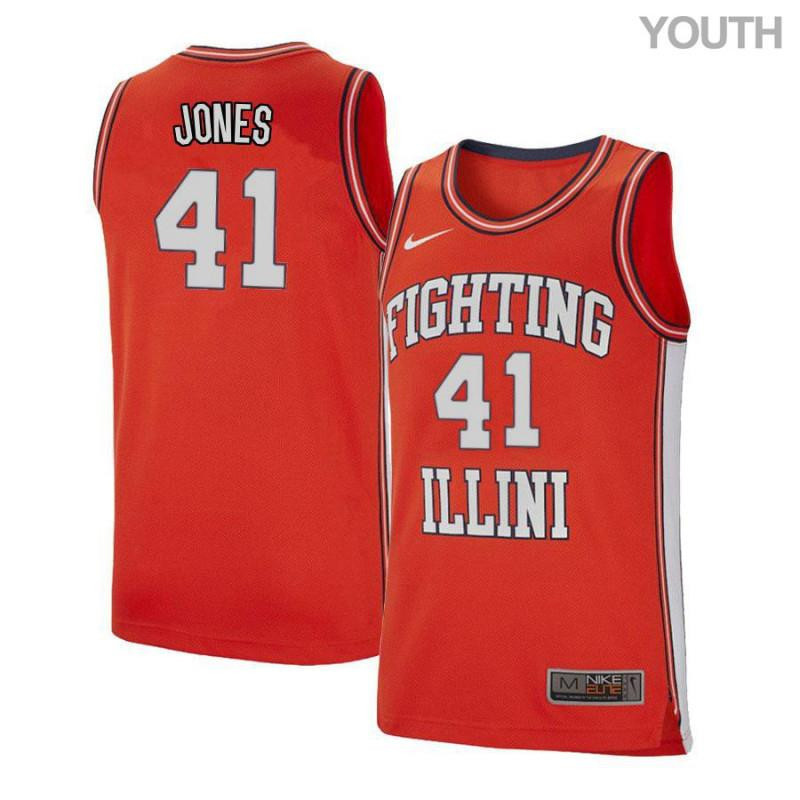 Clayton Jones 41 Illinois Fighting Illini Retro Elite Basketball Youth Jersey - Orange