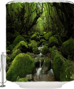 Clean Stream Green Forest Bathroom Shower Curtain - Waterproof Fabric 