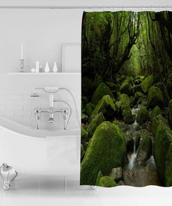 Clean Stream Green Forest Bathroom Shower Curtain - Waterproof Fabric