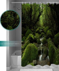 Clean Stream Green Forest Bathroom Shower Curtain - Waterproof Fabric 