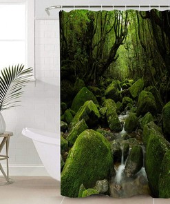 Clean Stream Green Forest Bathroom Shower Curtain - Waterproof Fabric 