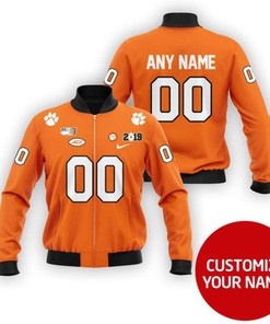 Clemson Tigers #00 Personalized Orange Jersey Style Gift With Custom Number Name For Tigers Fans Bomber Jacket