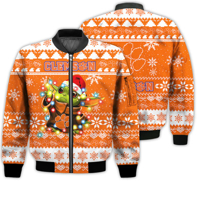 Clemson Tigers Baby Yoda Star Wars Sports Football American Ugly Christmas Gifts Unisex 3D Bomber Jacket