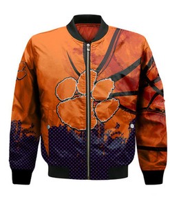 Clemson Tigers Bomber Jacket Basketball Net Grunge Pattern- NCAA