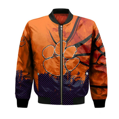 Clemson Tigers Bomber Jacket Basketball Net Grunge Pattern- NCAA