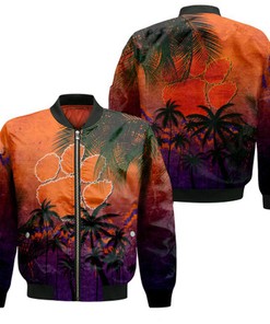 Clemson Tigers Bomber Jacket Coconut Tree Tropical Grunge - NCAA