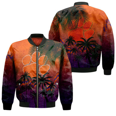 Clemson Tigers Bomber Jacket Coconut Tree Tropical Grunge - NCAA