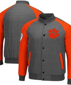 Clemson Tigers Colosseum 1940s Bomber Raglan Full-Snap Jacket - Charcoal/Orange
