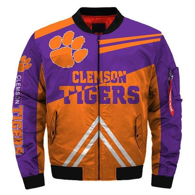 Clemson Tigers Football Bomber Jacket - Mix Orange And Purple - NCAA