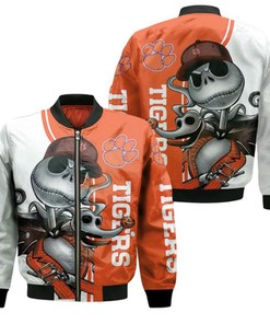Clemson Tigers Jack Skellington And Zero Bomber Jacket Model 1424
