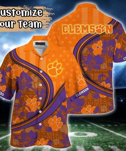 Clemson Tigers NCAA US Flag Flower Hawaii Shirt For Fans