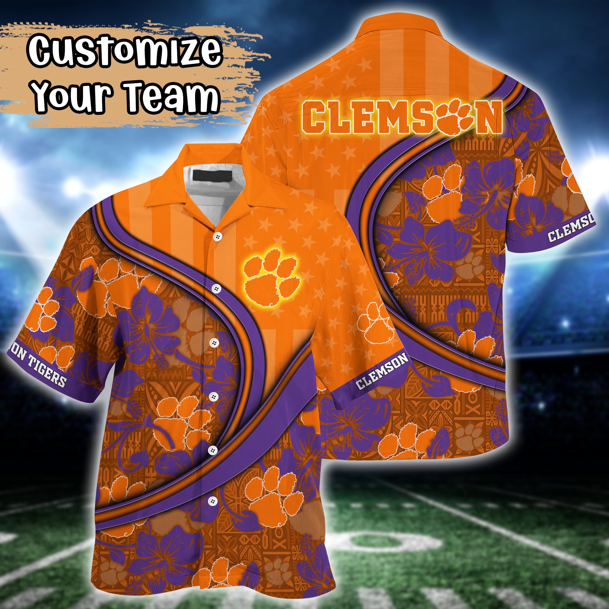 Clemson Tigers NCAA US Flag Flower Hawaii Shirt For Fans